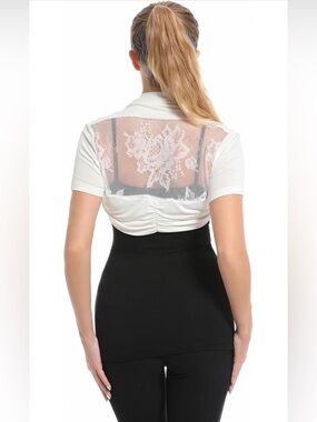 AmélieBoutik Women Lace Back Bolero Cropped Cardigan Shrug-SIZE XL